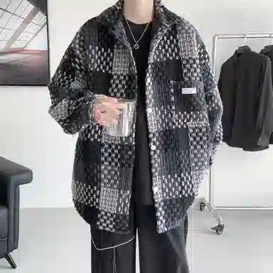 顶峰保罗 格子潮牌美式复古工装宽松休闲  运动外套无性别主义痞帅时尚百搭大码翻领夹克 男女同款