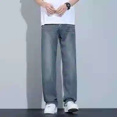 顶峰保罗 莱赛尔凉感透气水洗直筒长裤美式复古高街宽松小众百搭高级感薄款透气阔腿牛仔裤 男女同款