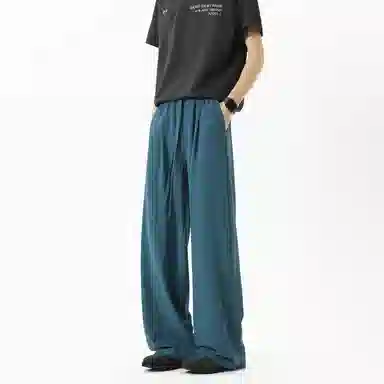 顶峰保罗 冰丝垂感透气凉感直筒长裤无性别主义复古潮牌宽松运动纯色百搭高级感阔腿休闲裤 男女同款