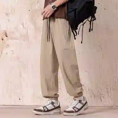 顶峰保罗 冰丝网孔潮牌薄款垂感无性别主义束脚长裤时尚百搭设计感直筒宽松运动抽绳大码休闲裤 男女同款