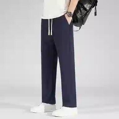 顶峰保罗 美式高街舒适纯色冰丝垂感宽松大码百搭潮牌直筒阔腿显高显瘦休闲裤 男女同款