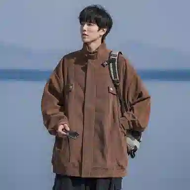 顶峰保罗 美式复古直筒工装无性别主义潮牌痞帅翻领上衣外套休闲百搭简约时尚纯色宽松长袖夹克 男女同款