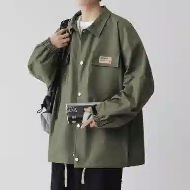 顶峰保罗 美式纯色翻领上衣无性别主义宽松休闲痞帅百搭潮牌衬衫式外套夹克 男女同款