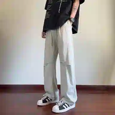 顶峰保罗 凉感冰丝薄款褶皱伞兵直筒长裤子美式薄款速干透气潮牌宽松百搭运动阔腿休闲裤 男女同款