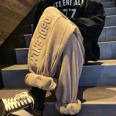 顶峰保罗 美式潮牌字母宽松运动加绒裤子无性别主义高级感秋季穿搭显高显瘦潮流百搭休闲裤 男女同款