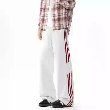 顶峰保罗 美式高街侧边条纹百搭直筒长裤复古潮流宽松舒适小众百搭痞帅设计感大码阔腿休闲裤 男女同款