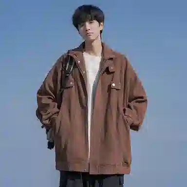 顶峰保罗 美式复古直筒工装无性别主义潮牌痞帅翻领上衣外套休闲百搭简约时尚纯色宽松长袖夹克 男女同款