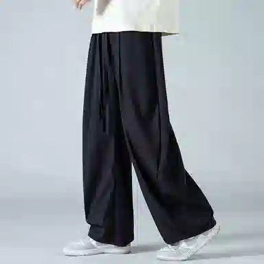 顶峰保罗 褶皱冰丝裤子百搭潮流薄款凉感亲肤透气时尚无性别主义潮牌阔腿裤垂坠感弯刀休闲裤 男女同款