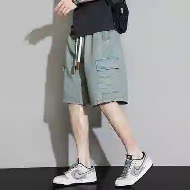 顶峰保罗 无性别主义宽松潮牌百搭直筒工装薄款五分牛仔短裤 男女同款