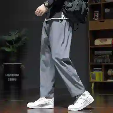 顶峰保罗 冰丝宽松薄潮牌时尚简约百搭直筒舒适抽绳无性别主义休闲裤 男女同款