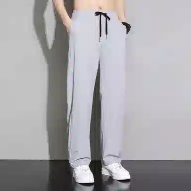顶峰保罗 冰丝凉感透气宽松直筒长裤无性别主义潮牌薄款垂感阔腿速干运动百搭显瘦休闲裤 男女同款