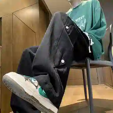 顶峰保罗 铆钉直筒宽松潮牌美式高街长裤无性别主义痞帅简约时尚百搭小众设计感休闲裤 男女同款