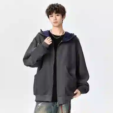 顶峰保罗 美式重磅连帽开衫双头拉链外套无性别主义休闲潮牌高街百搭上衣简约时尚纯色痞帅慵懒风长袖卫衣 男女同款