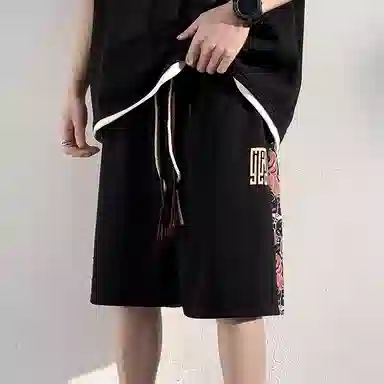 顶峰保罗 新中式国潮冰丝健身篮球圆领短袖短裤一整套无性别主义弹力松紧腰显高宽松加肥加大舒适百搭休闲运动套装 男女同款