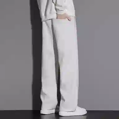 顶峰保罗 冰丝直筒阔腿无性别主义纯色基础款运动拖地卫裤弹力抽绳显高百搭宽松大码潮牌时尚垂感休闲裤 男女同款