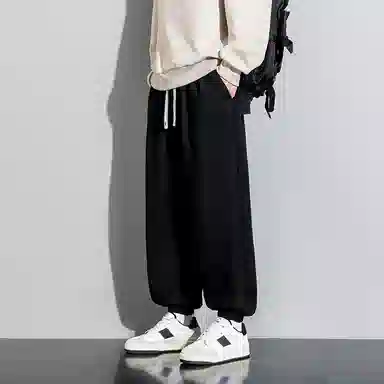 顶峰保罗 美式复古宽松舒适百搭直筒束脚九分裤无性别主义潮牌字母高街设计感运动休闲裤 男女同款