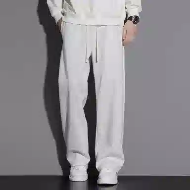 顶峰保罗 冰丝直筒阔腿无性别主义纯色基础款运动拖地卫裤弹力抽绳显高百搭宽松大码潮牌时尚垂感休闲裤 男女同款