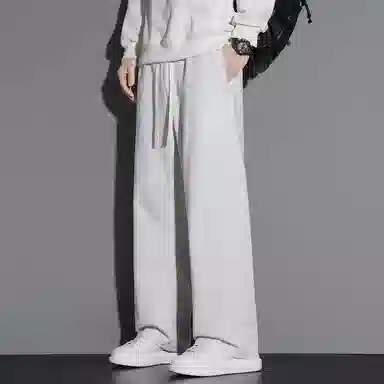 顶峰保罗 冰丝直筒阔腿无性别主义纯色基础款运动拖地卫裤弹力抽绳显高百搭宽松大码潮牌时尚垂感休闲裤 男女同款