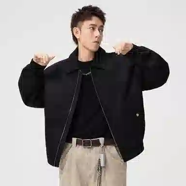 顶峰保罗 美式潮牌翻领麂皮绒工装上衣无性别主义直筒纯色高街宽松大码休闲高级感百搭长袖飞行夹克 男女同款