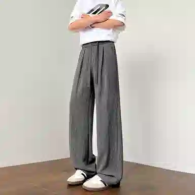 顶峰保罗 美式复古潮牌凉感舒适薄款直筒长裤竖条纹理感宽松小众百搭显瘦拖地阔腿休闲裤 男女同款