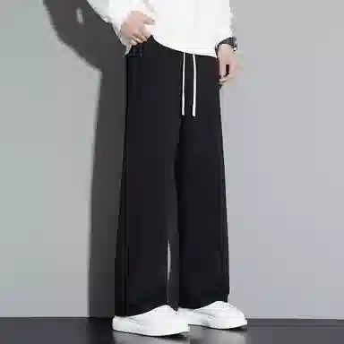 顶峰保罗 冰丝直筒阔腿无性别主义纯色基础款运动拖地卫裤弹力抽绳显高百搭宽松大码潮牌时尚垂感休闲裤 男女同款