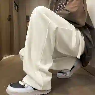 顶峰保罗 美式复古宽松直筒阔腿加绒加厚卫裤无性别主义运动卫衣纯色情侣款潮流百搭亲肤舒适休闲裤 男女同款