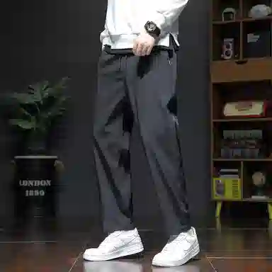 顶峰保罗 冰丝宽松薄潮牌时尚简约百搭直筒舒适抽绳无性别主义休闲裤 男女同款