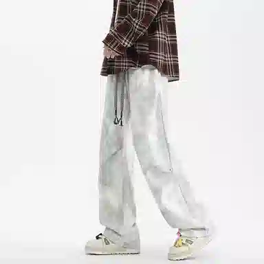顶峰保罗 美式扎染脏脏裤高街直筒长裤无性别主义潮牌冰丝凉感褶皱设计感宽松百搭阔腿休闲裤 男女同款