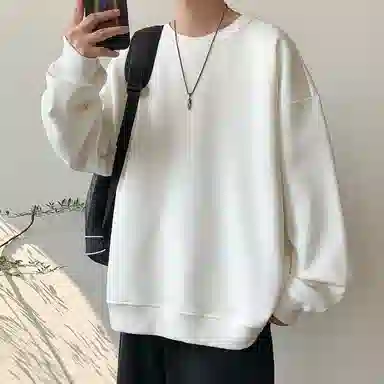 顶峰保罗  美式复古纯色高级设计感休闲大码运动上衣无性别主义直筒宽松百搭简约潮牌圆领卫衣 男女同款