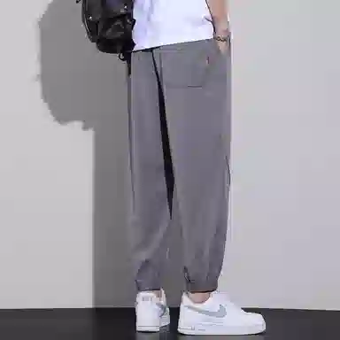 顶峰保罗 无性别主义冰丝裤子薄款亲肤透气凉感宽松束脚大码速干垂感运动时尚百搭潮流九分休闲裤 男女同款