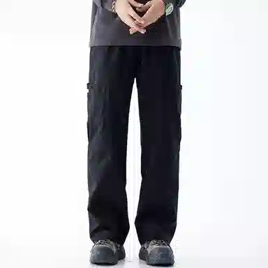 顶峰保罗 美式冰丝潮牌工装裤系带纯色无性别主义宽松中腰直筒百搭弹力显高阔腿垂感长裤休闲裤 男女同款