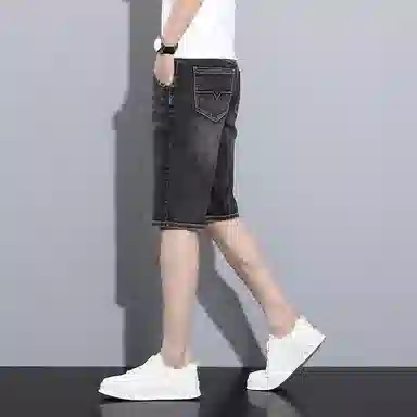 顶峰保罗 薄款透气复古水洗直筒五分裤美式高街潮牌宽松运动休闲百搭高级感阔腿牛仔短裤 男女同款