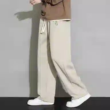 顶峰保罗 直筒百搭阔腿长裤宽松垂感舒适运动冰丝潮牌小熊刺绣侧边条纹高街无性别主义休闲裤 男女同款