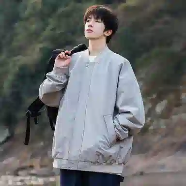 顶峰保罗 美式飞行纯色棒球领无性别主义直筒上衣外套宽松大码休闲百搭潮牌简约时尚痞帅长袖夹克 男女同款