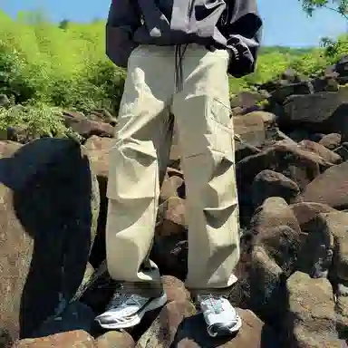 顶峰保罗 美式高街防风防水软壳机能风直筒裤无性别主义户外登山骑行山系伞兵工装褶皱运动阔腿长裤显高显瘦宽松百搭垂感休闲裤 男女同款