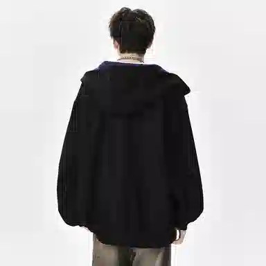 顶峰保罗 美式重磅连帽开衫双头拉链外套无性别主义休闲潮牌高街百搭上衣简约时尚纯色痞帅慵懒风长袖卫衣 男女同款