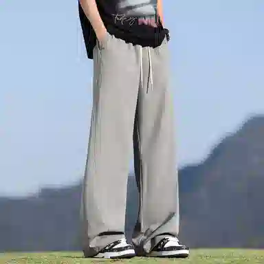 顶峰保罗 冰丝网眼透气纯色薄款无性别主义垂感阔腿长裤弹力户外健身运动百搭抽绳显高直筒宽松休闲裤 男女同款