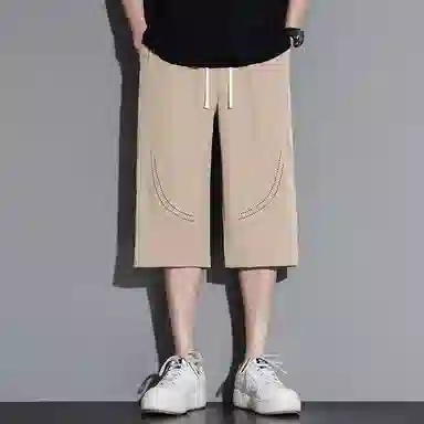 顶峰保罗 无性别主义纯色亲肤透气七分裤美式直筒凉感速干运动宽松时尚百搭抽绳休闲短裤 男女同款