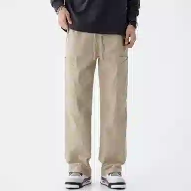 顶峰保罗 美式冰丝潮牌工装裤系带纯色无性别主义宽松中腰直筒百搭弹力显高阔腿垂感长裤休闲裤 男女同款