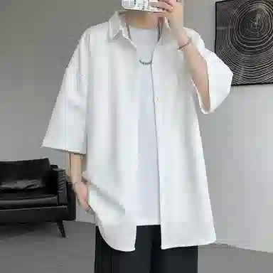 顶峰保罗 无性别主义痞帅潮牌薄款凉感亲肤透气宽松半袖休闲衬衣时尚百搭外套高级感短袖衬衫 男女同款