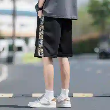 顶峰保罗 中式潮牌痞帅潮流刺绣运动无性别主义五分裤子薄款加肥加大码国风时尚百搭设计感休闲短裤 男女同款