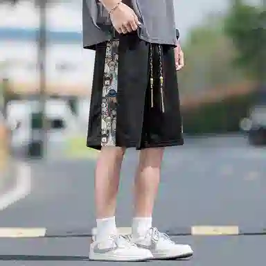 顶峰保罗 中式潮牌痞帅潮流刺绣运动无性别主义五分裤子薄款加肥加大码国风时尚百搭设计感休闲短裤 男女同款