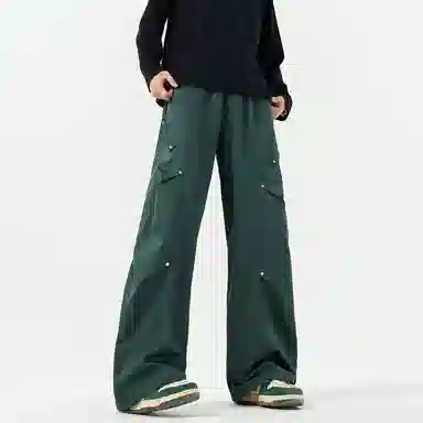 顶峰保罗 美式潮牌纯色简约高级感直筒阔腿长裤复古高街痞帅宽松舒适小众百搭运动休闲裤 男女同款