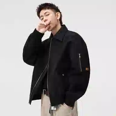 顶峰保罗 美式潮牌翻领麂皮绒工装上衣无性别主义直筒纯色高街宽松大码休闲高级感百搭长袖飞行夹克 男女同款