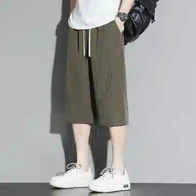 顶峰保罗 无性别主义纯色亲肤透气七分裤美式直筒凉感速干运动宽松时尚百搭抽绳休闲短裤 男女同款