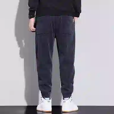 顶峰保罗 美式重磅加绒加厚潮牌弹力抽绳显高显瘦束脚哈伦卫裤无性别主义宽松大码运动长裤简约百搭高街休闲裤 男女同款