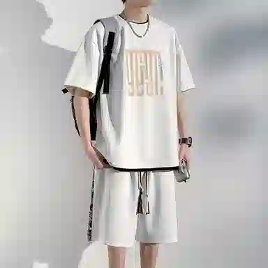 顶峰保罗 新中式国潮冰丝健身篮球圆领短袖短裤一整套无性别主义弹力松紧腰显高宽松加肥加大舒适百搭休闲运动套装 男女同款