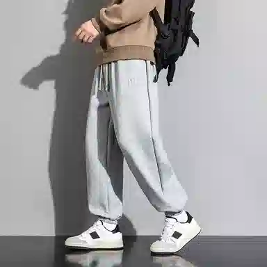 顶峰保罗 美式复古宽松舒适百搭直筒束脚九分裤无性别主义潮牌字母高街设计感运动休闲裤 男女同款