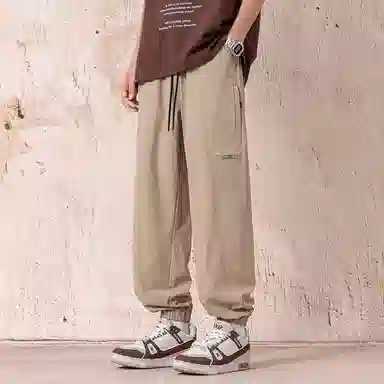 顶峰保罗 冰丝网孔潮牌薄款垂感无性别主义束脚长裤时尚百搭设计感直筒宽松运动抽绳大码休闲裤 男女同款