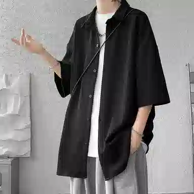 顶峰保罗 无性别主义痞帅潮牌薄款凉感亲肤透气宽松半袖休闲衬衣时尚百搭外套高级感短袖衬衫 男女同款